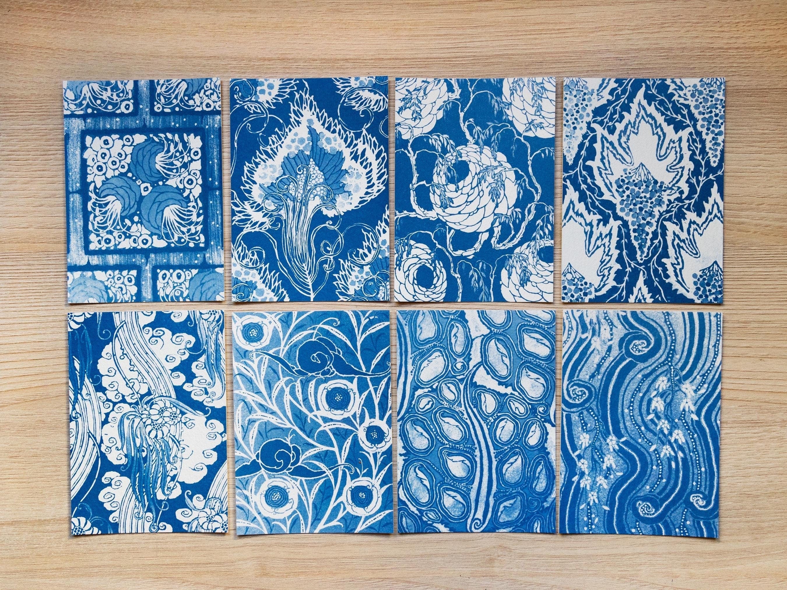 Art Deco Flowers Patterns Cyanotype prints