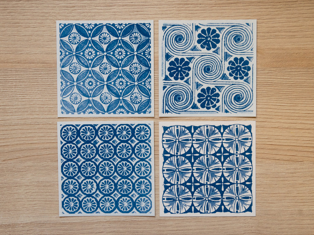 Vintage square ornaments cyanotype stencils