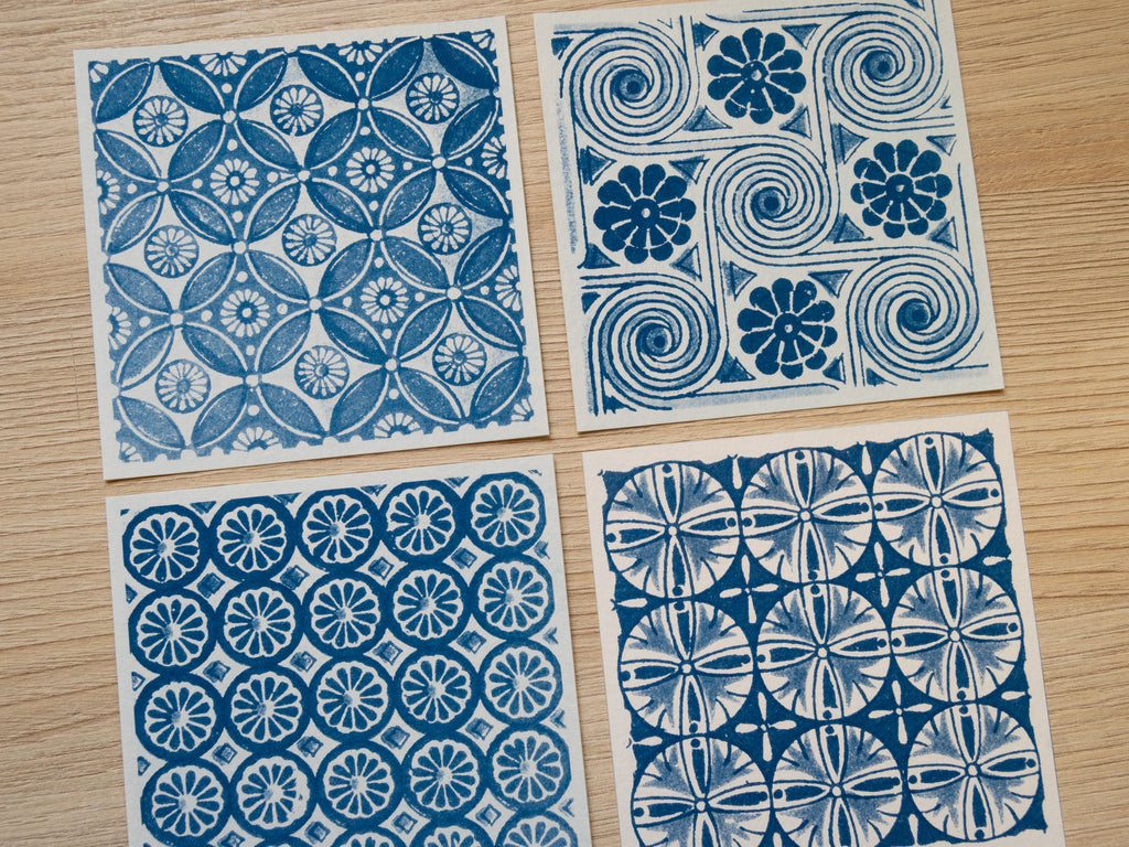Vintage square ornaments cyanotype stencils