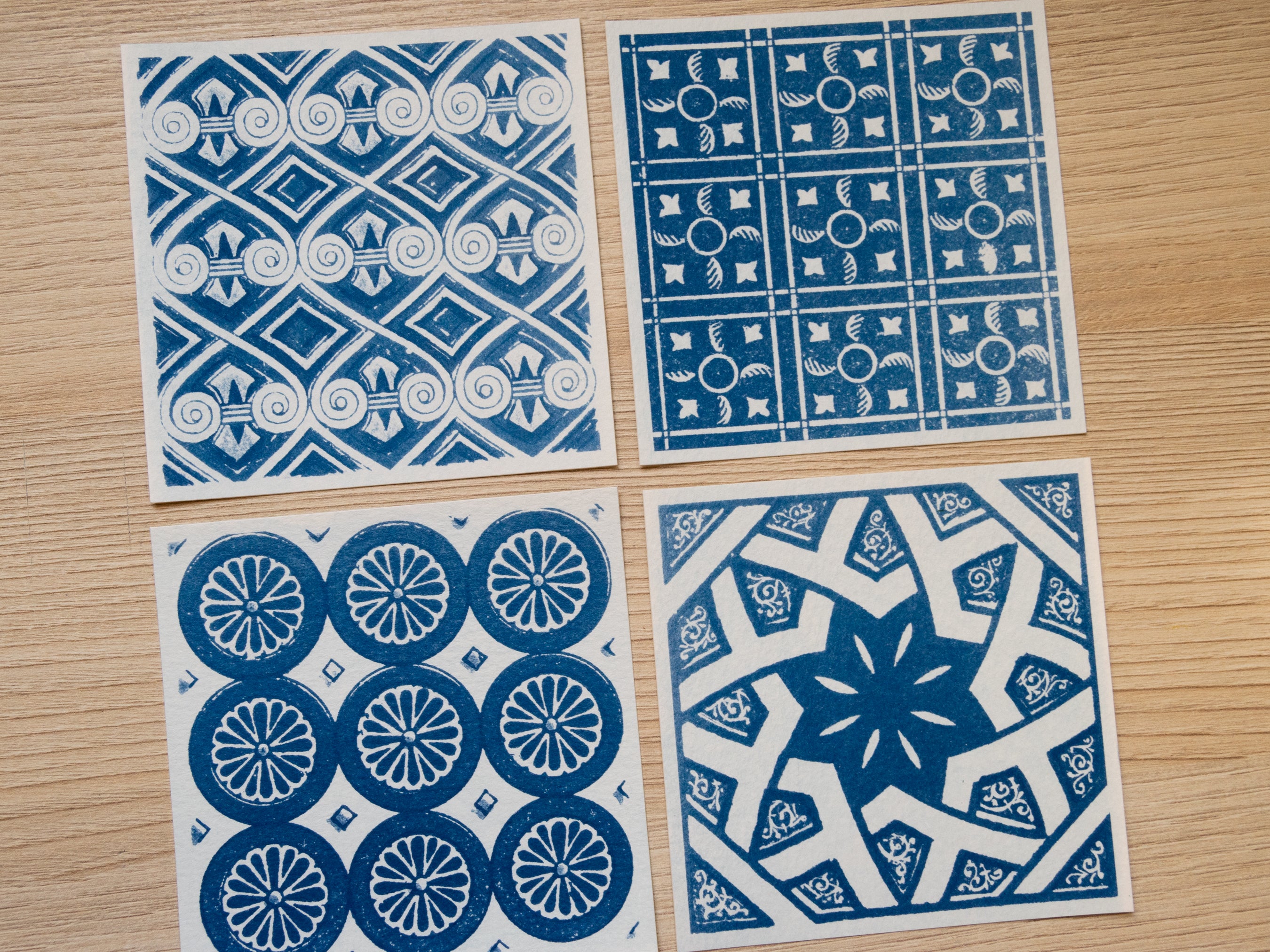 Vintage square ornaments cyanotype stencils