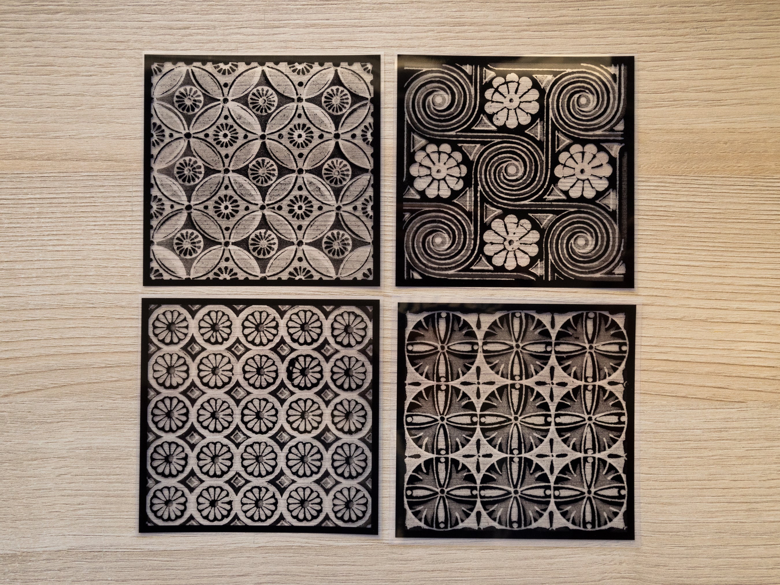 Vintage square ornaments cyanotype stencils