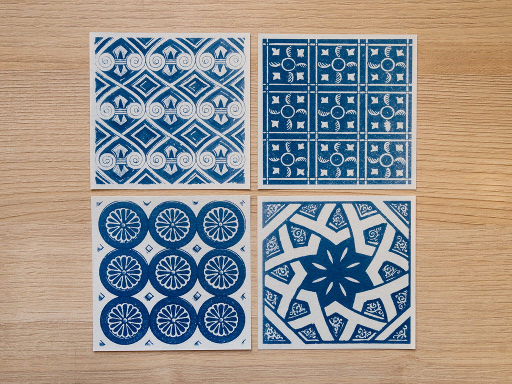 Vintage square ornaments cyanotype stencils