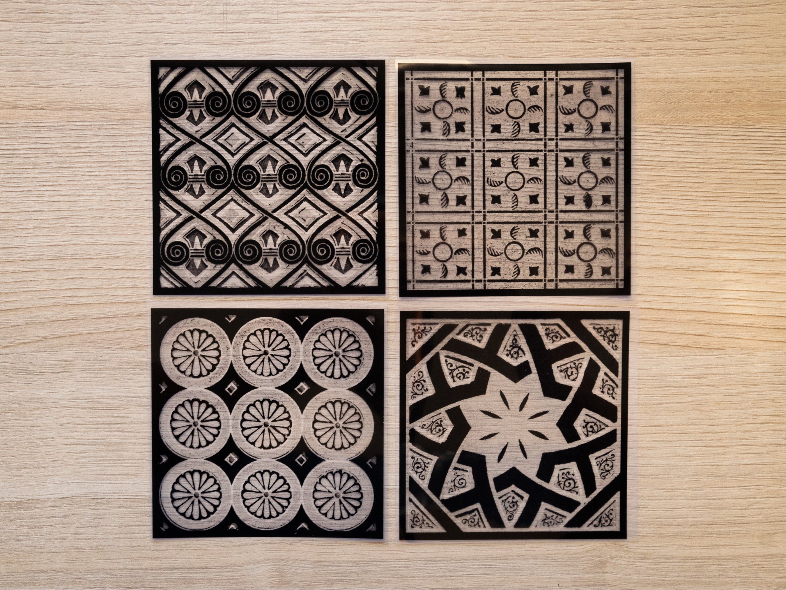 Vintage square ornaments cyanotype stencils