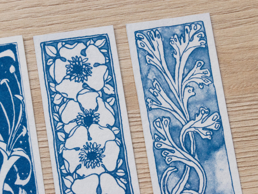 Cyanotypie-Lesezeichen, Vintage-Blumen
