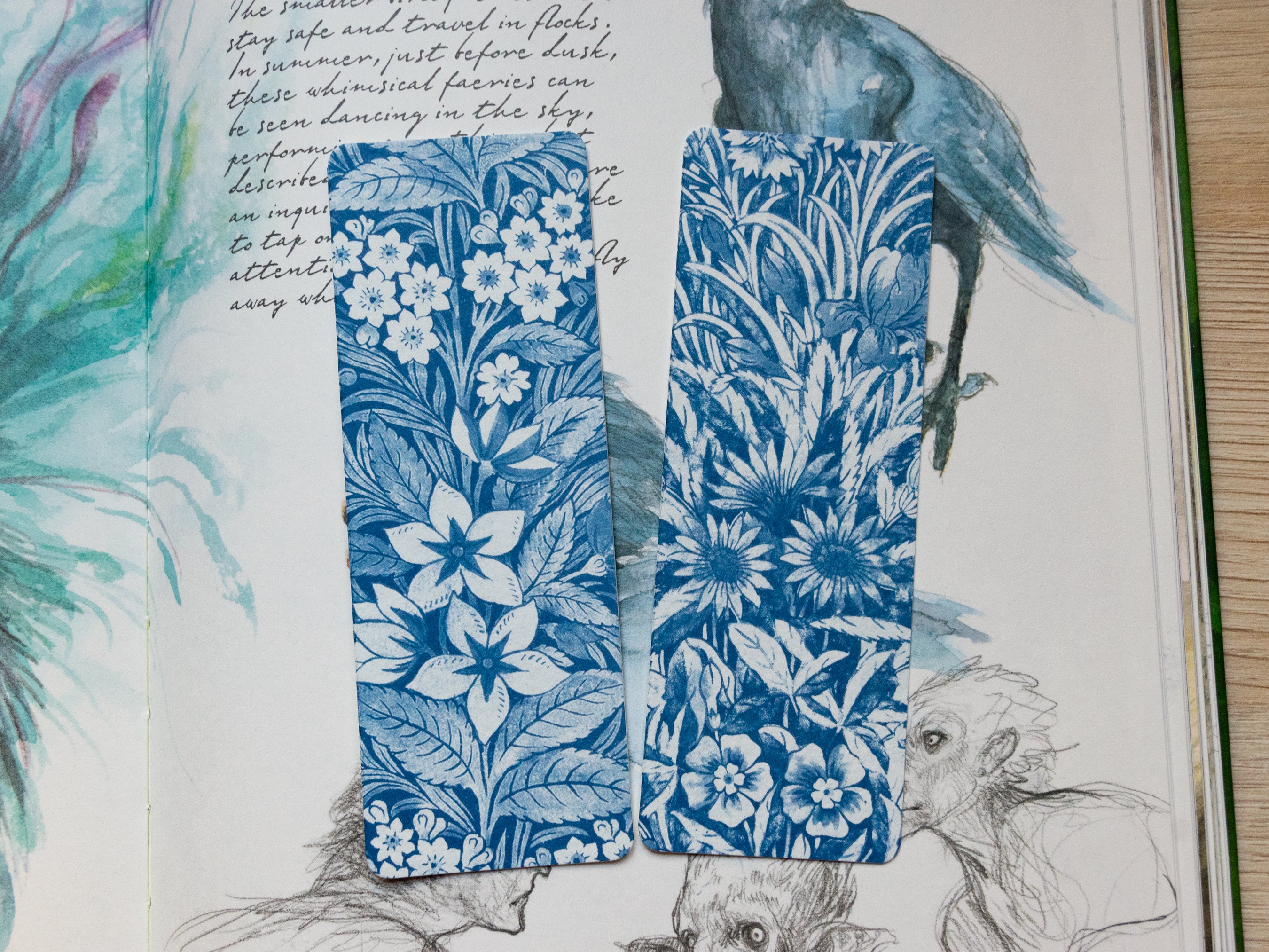 Cyanotype bookmarks, botanical patterns