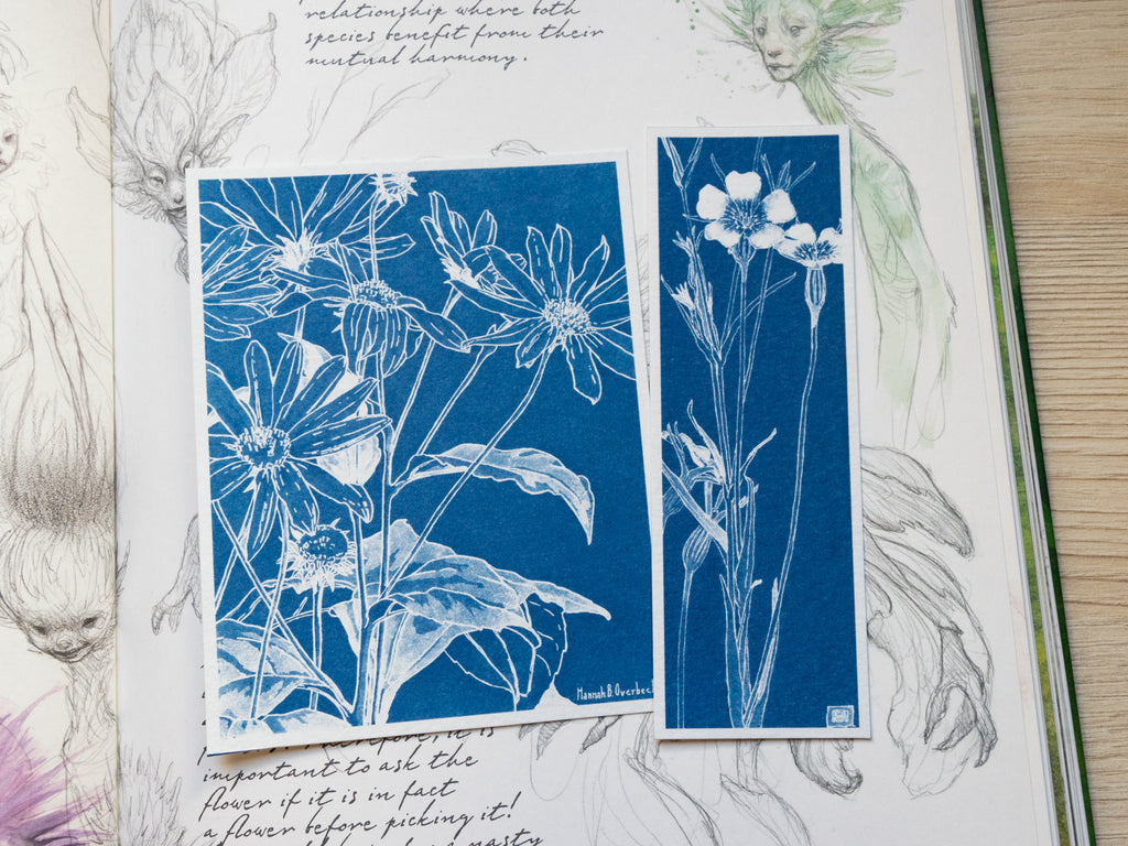 Cyanotypie-Lesezeichen, Blumenmotive