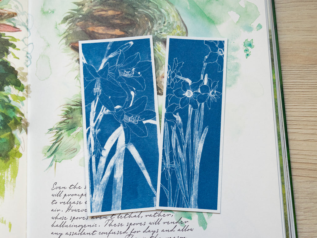 Cyanotypie-Lesezeichen, Blumenmotive