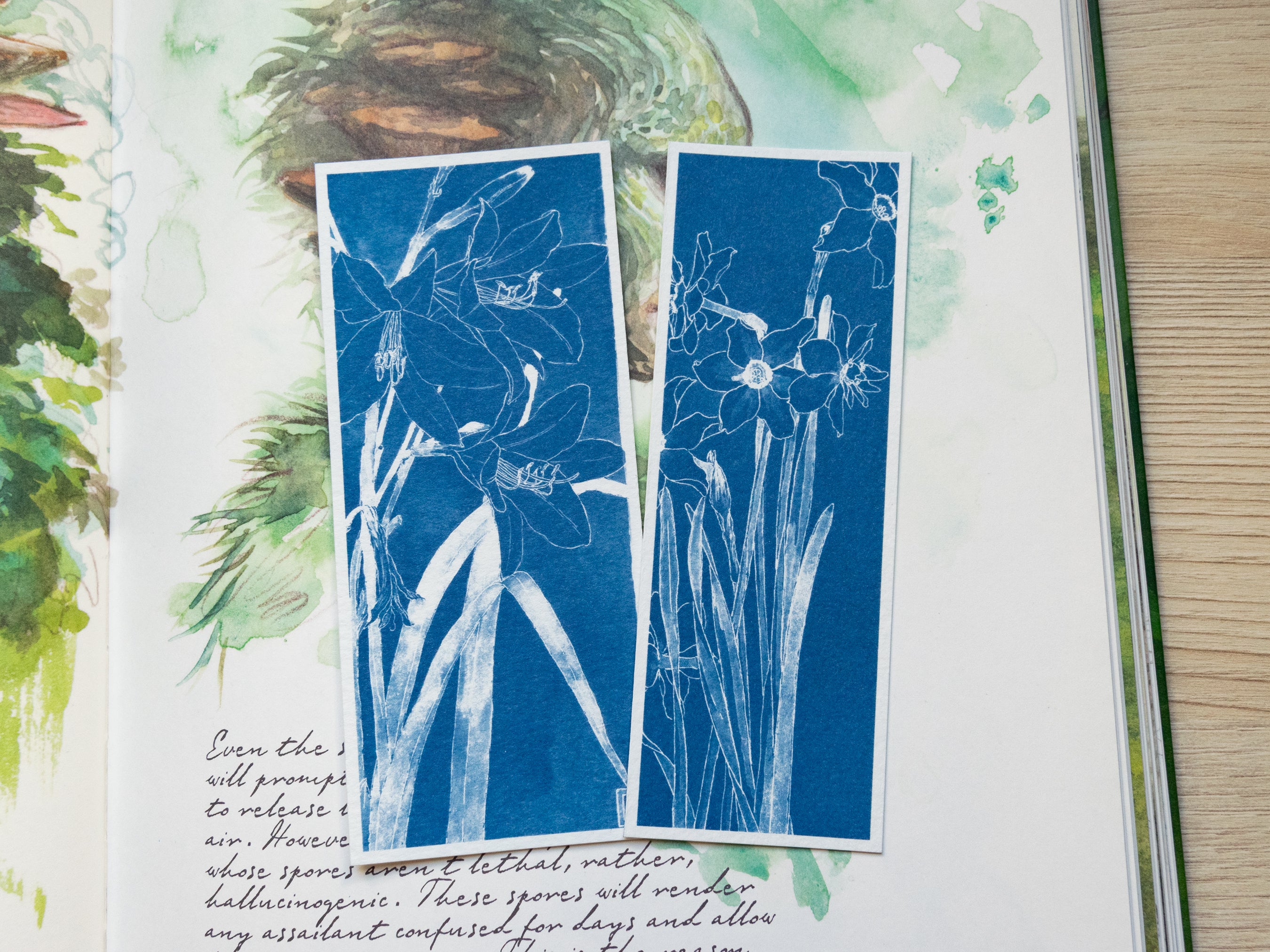 Cyanotypie-Lesezeichen, Blumenmotive