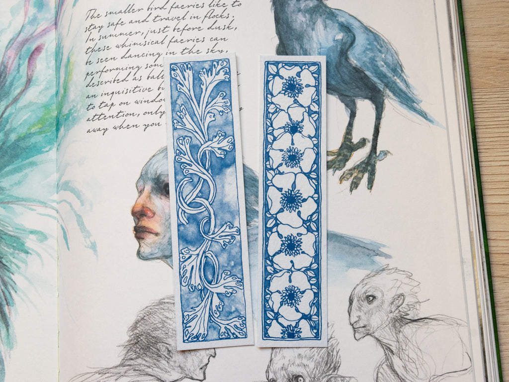 Cyanotypie-Lesezeichen, Vintage-Blumen