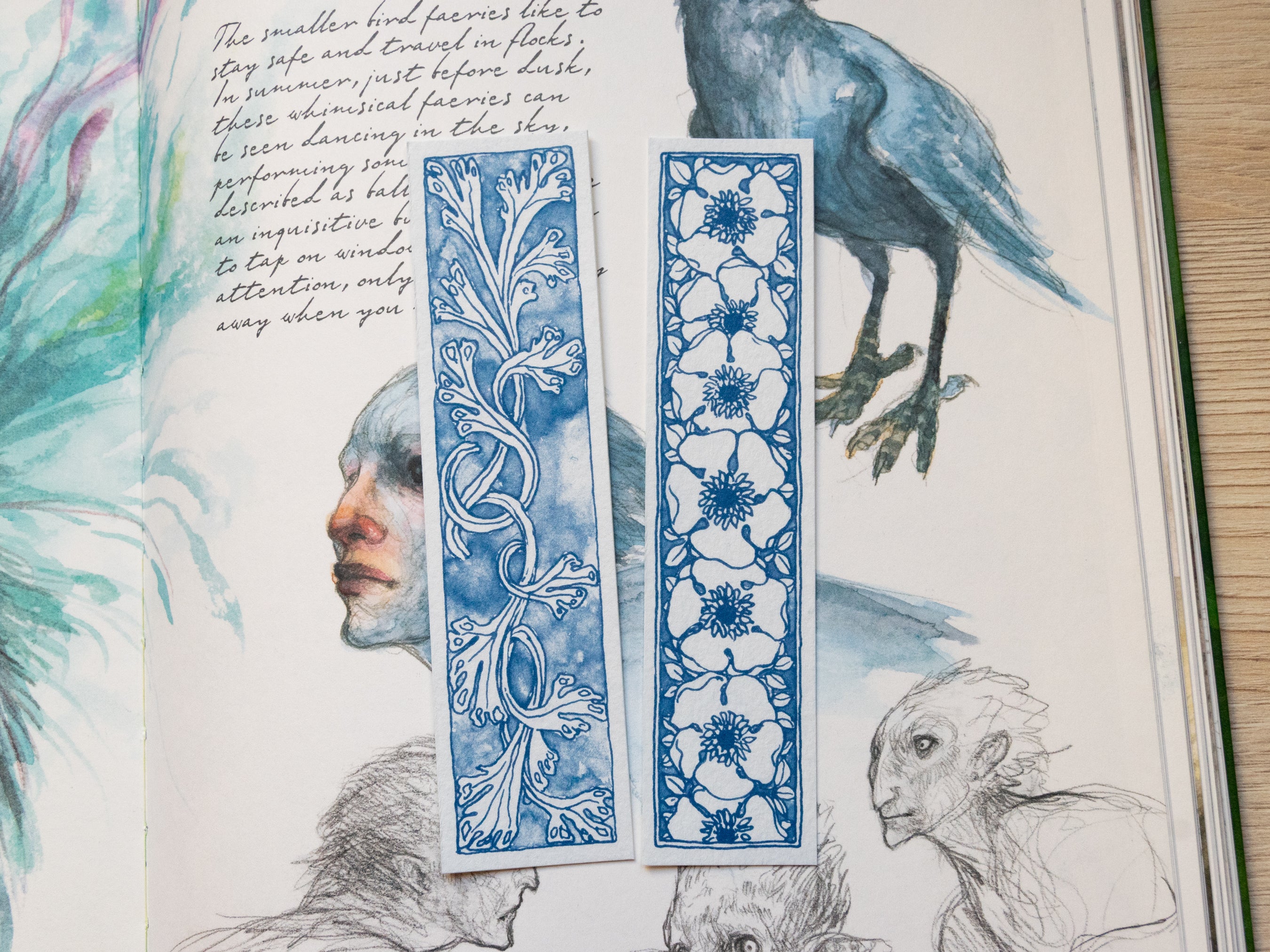 Cyanotypie-Lesezeichen, Vintage-Blumen