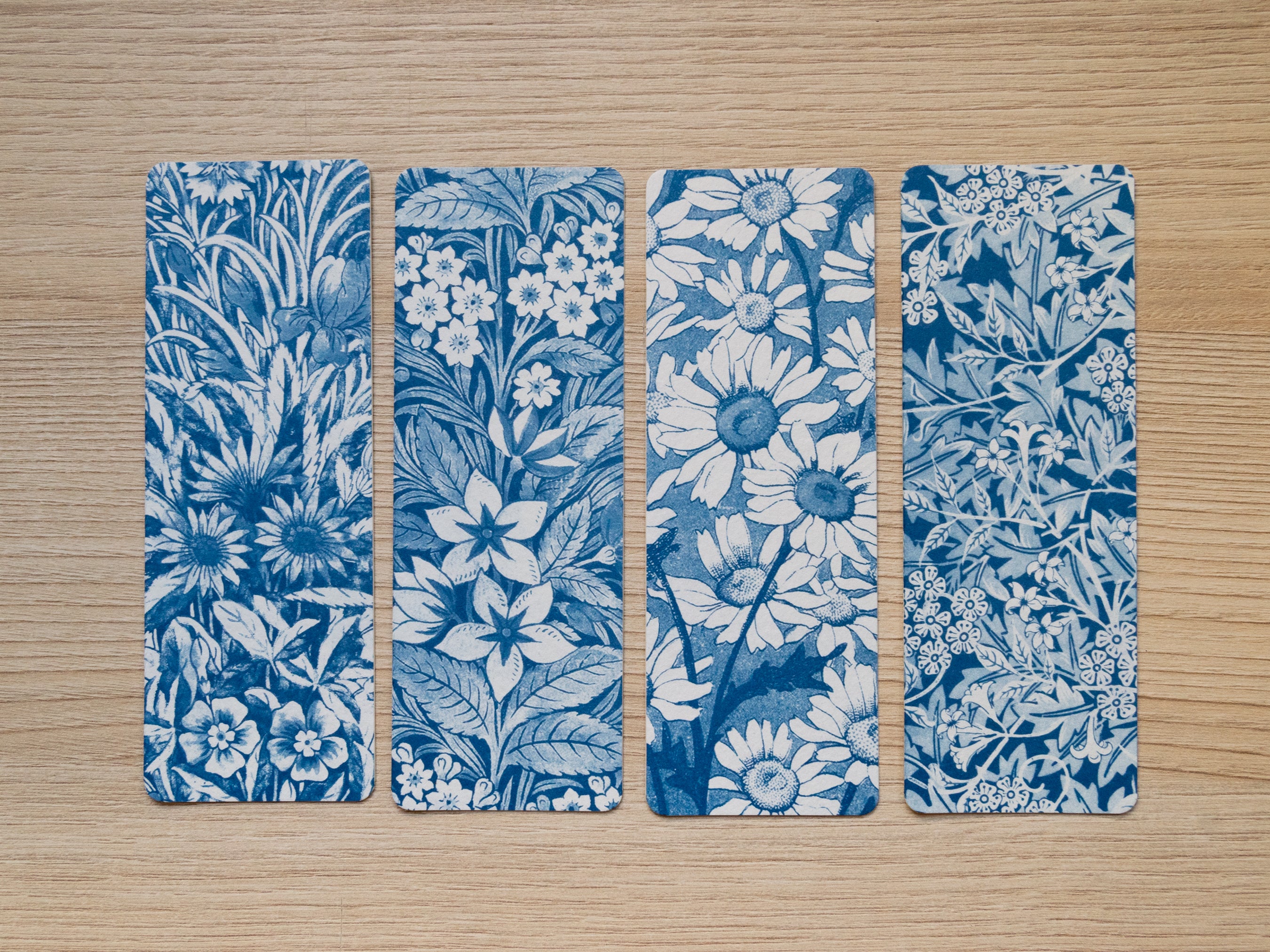 Cyanotype bookmarks, botanical patterns