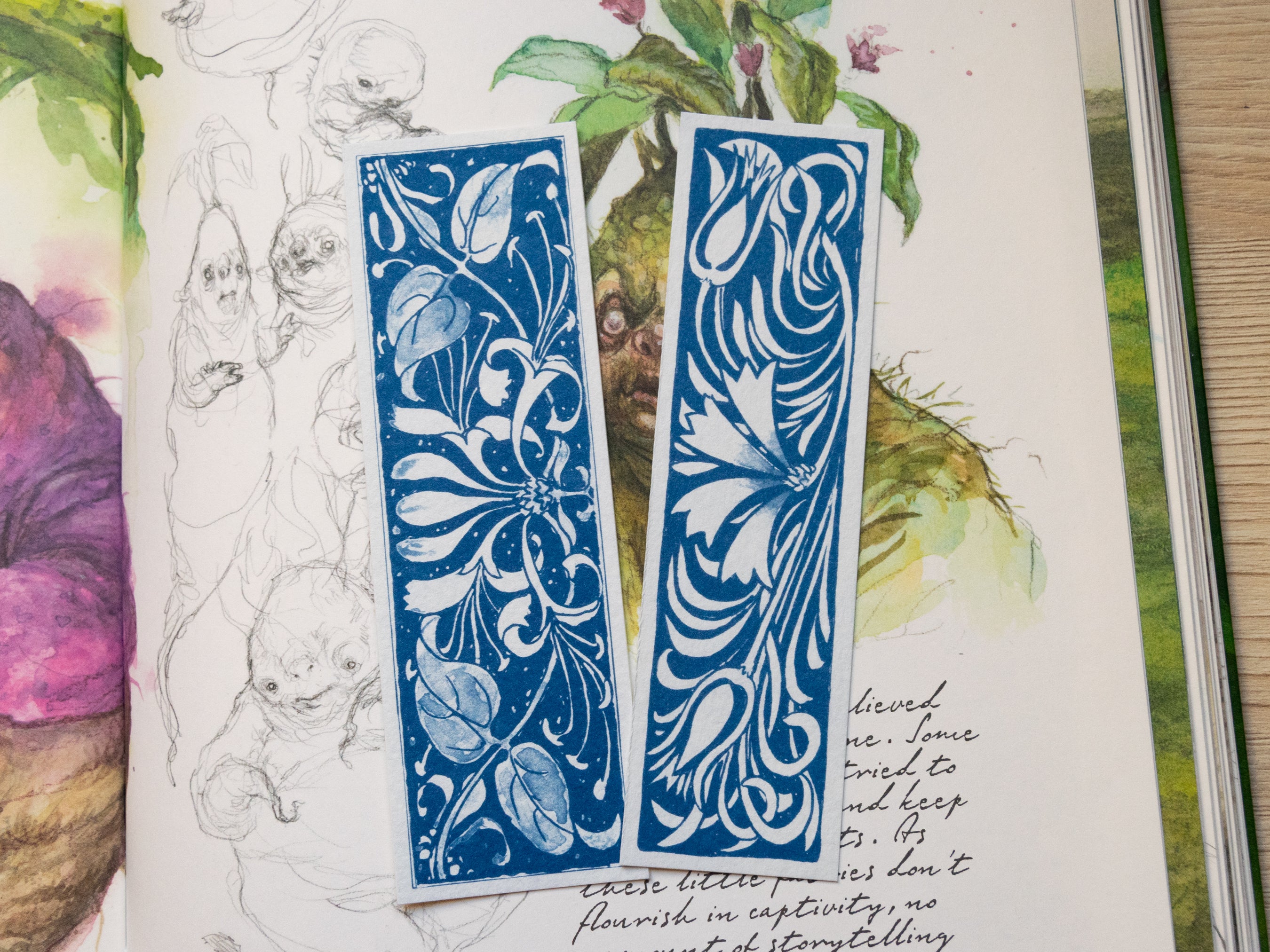 Cyanotypie-Lesezeichen, Vintage-Blumen