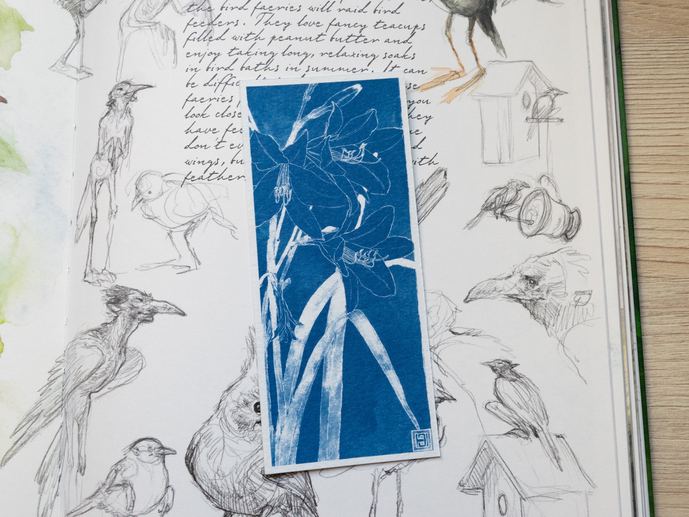 Cyanotypie-Lesezeichen, Blumenmotive