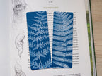 Cyanotypie-Lesezeichen, Muster aus Eisenblättern