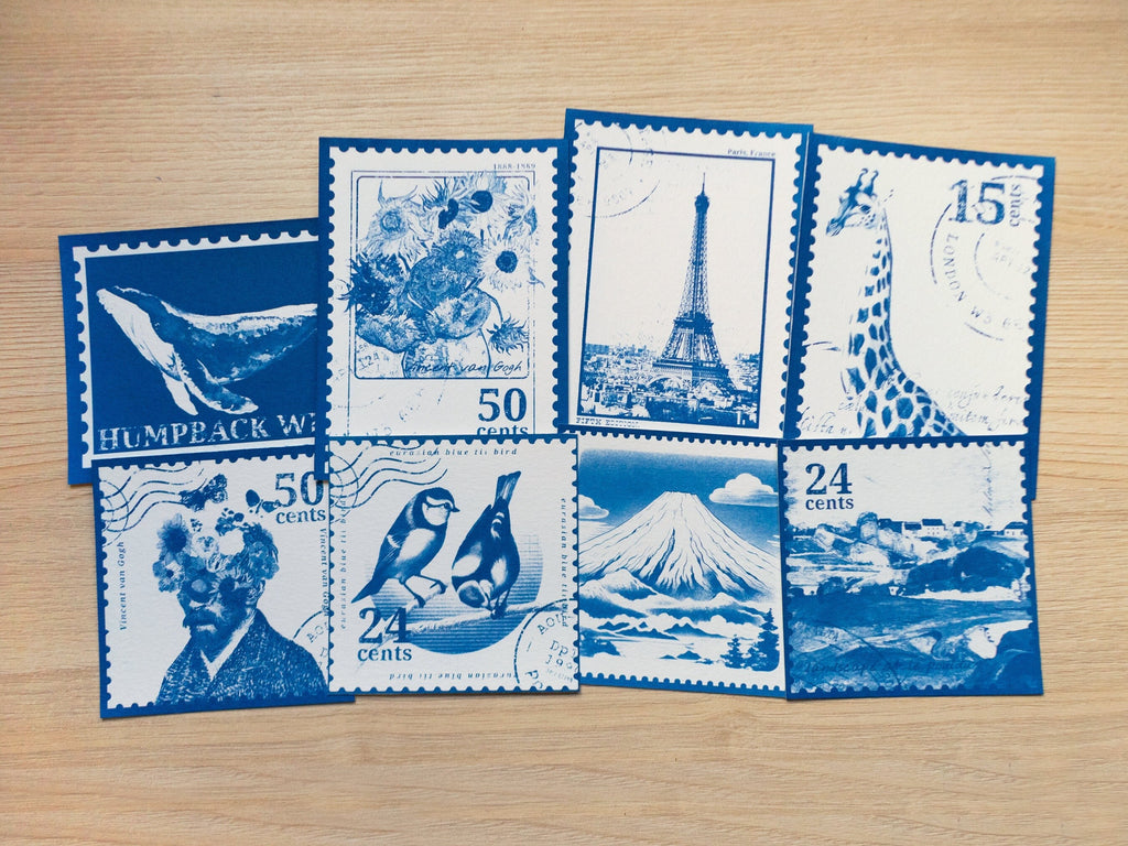 Cyanotype Stencils of Postage Stamp Designs