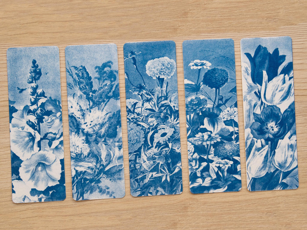 DIY cyanotype floral bookmarks