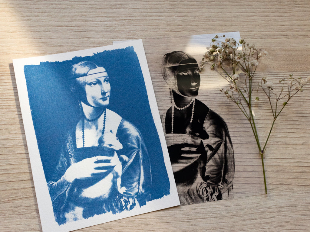 Lady with an Ermine cyanotype art