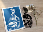 Lady with an Ermine cyanotype art