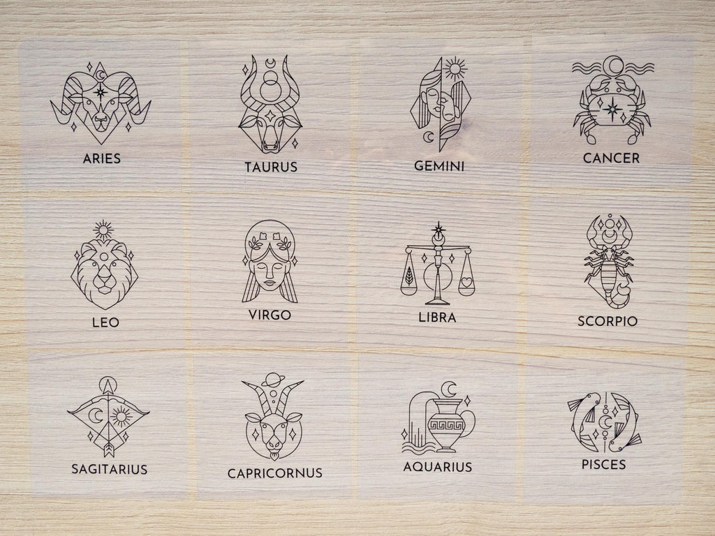 Zodiac signs cyanotype stencils