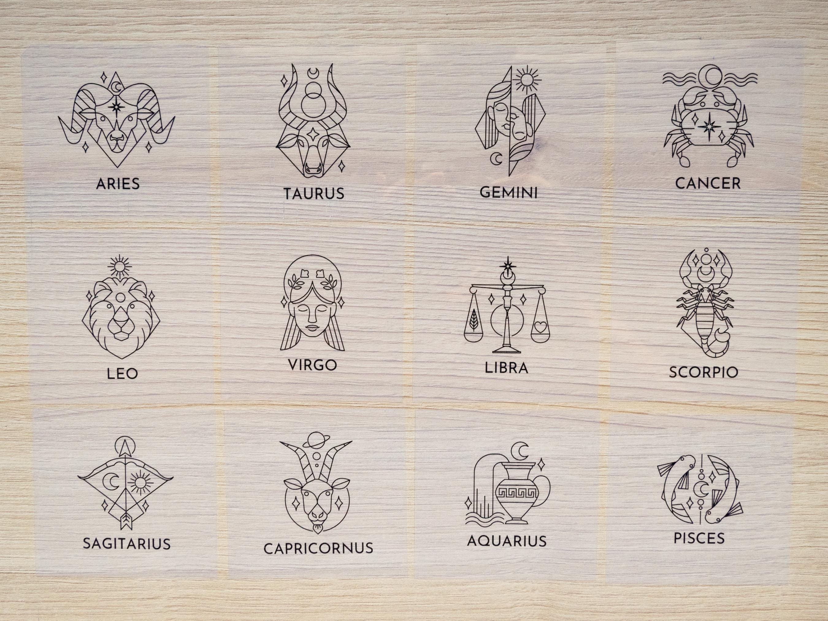 Zodiac signs cyanotype stencils