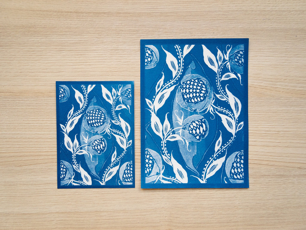 art decor floral pattern cyanotype print