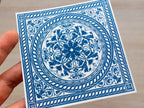 closeup cyanotype tile made with a negative