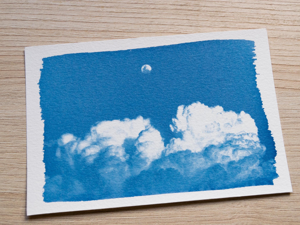 clouds and moon cyanotype print