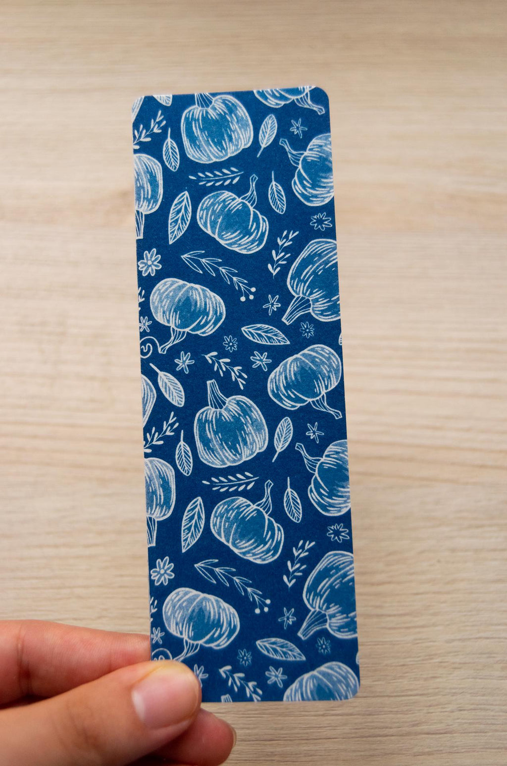 cyanotype bookmark with pumpkins patterns