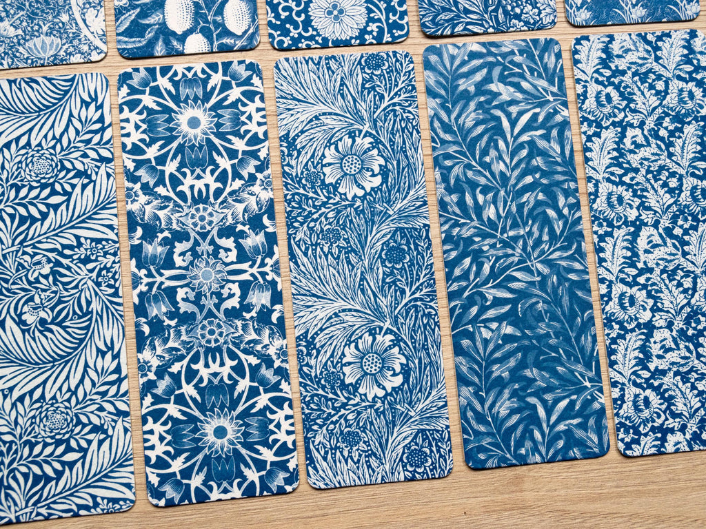 cyanotype bookmarks with William Morris Patterns 