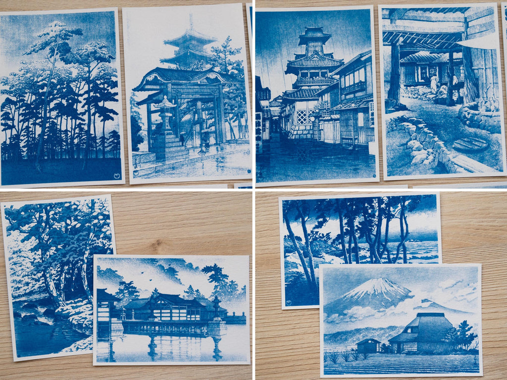 cyanotype negatives of japanese woodcut landscapes