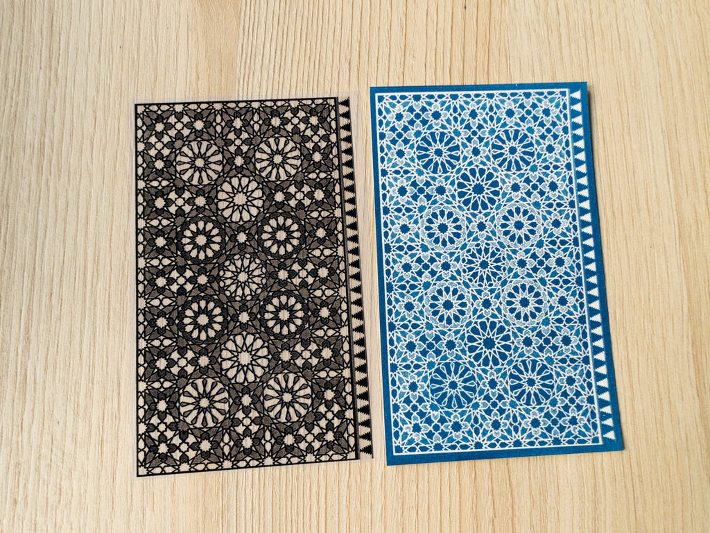 cyanotype print made with arabic patterns