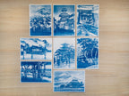 cyanotype print of japanese woodcut landscapes