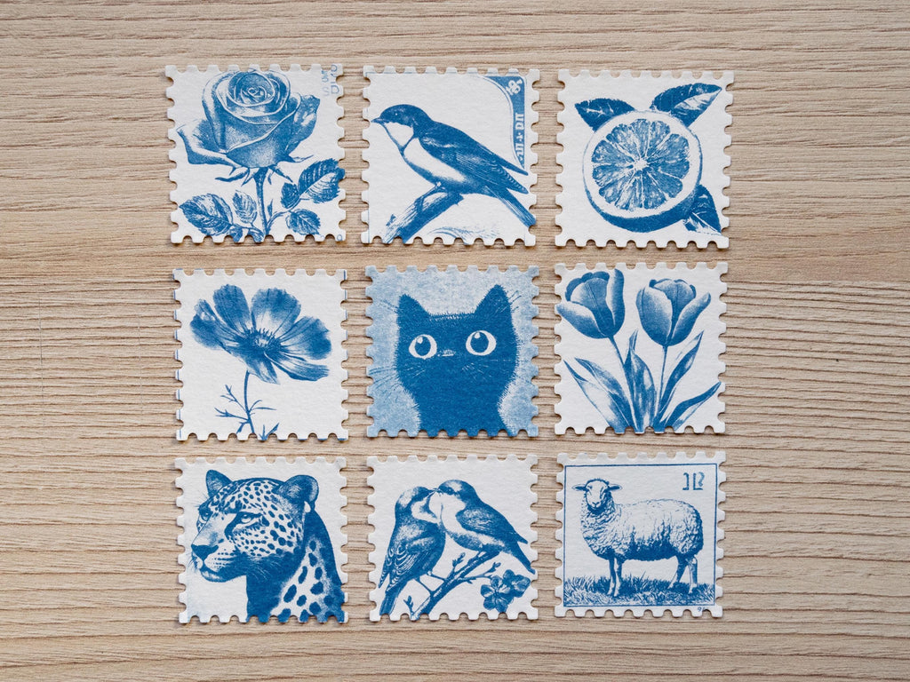 cyanotype print with postage stamp shape