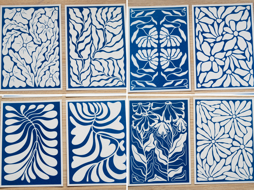 cyanotype prints of minimalist flowers