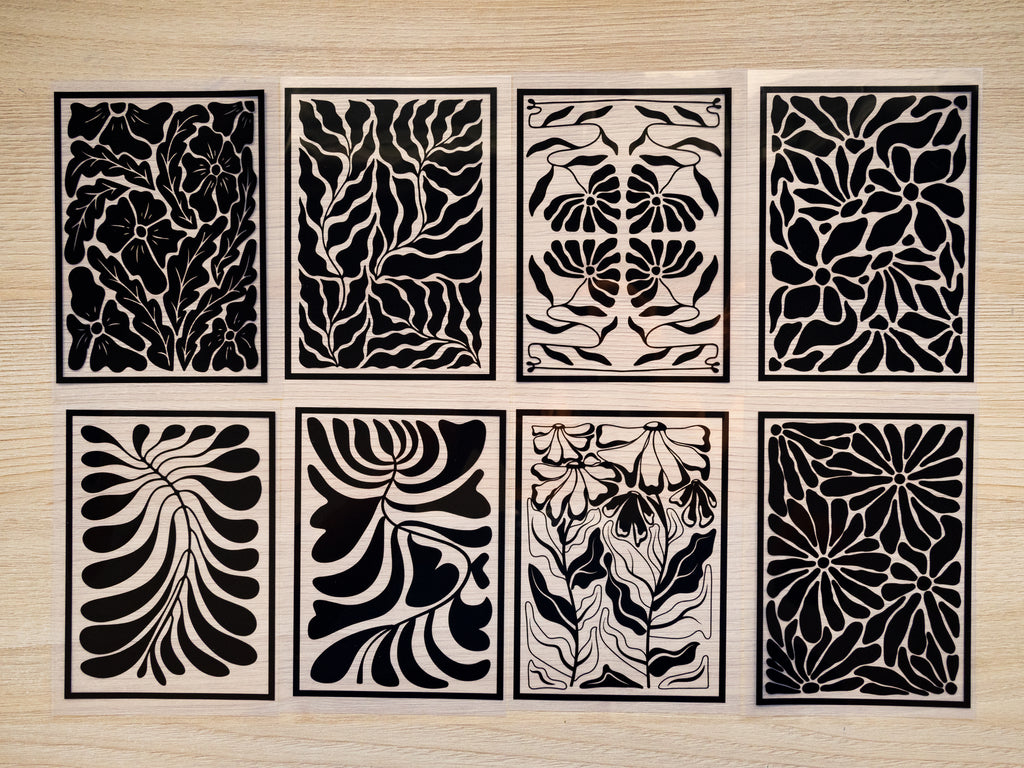 cyanotype stencils of minimalist flowers