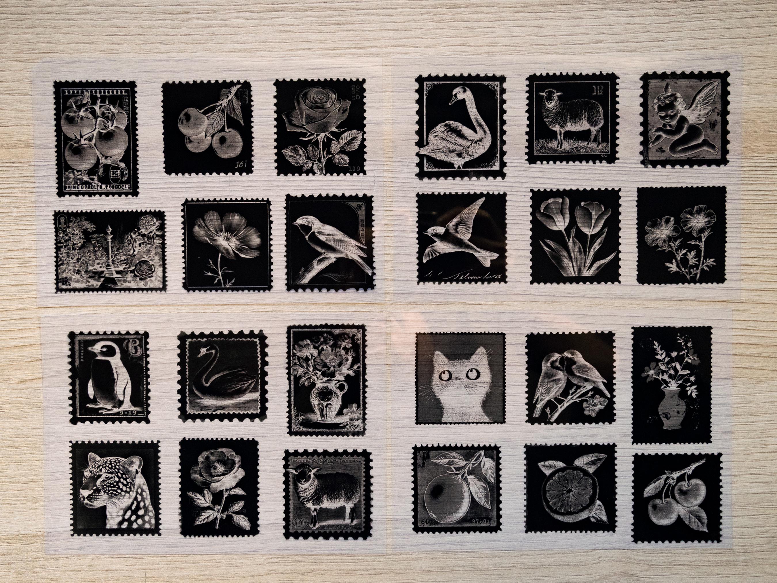 cyanotype stencils with postage stamp shape