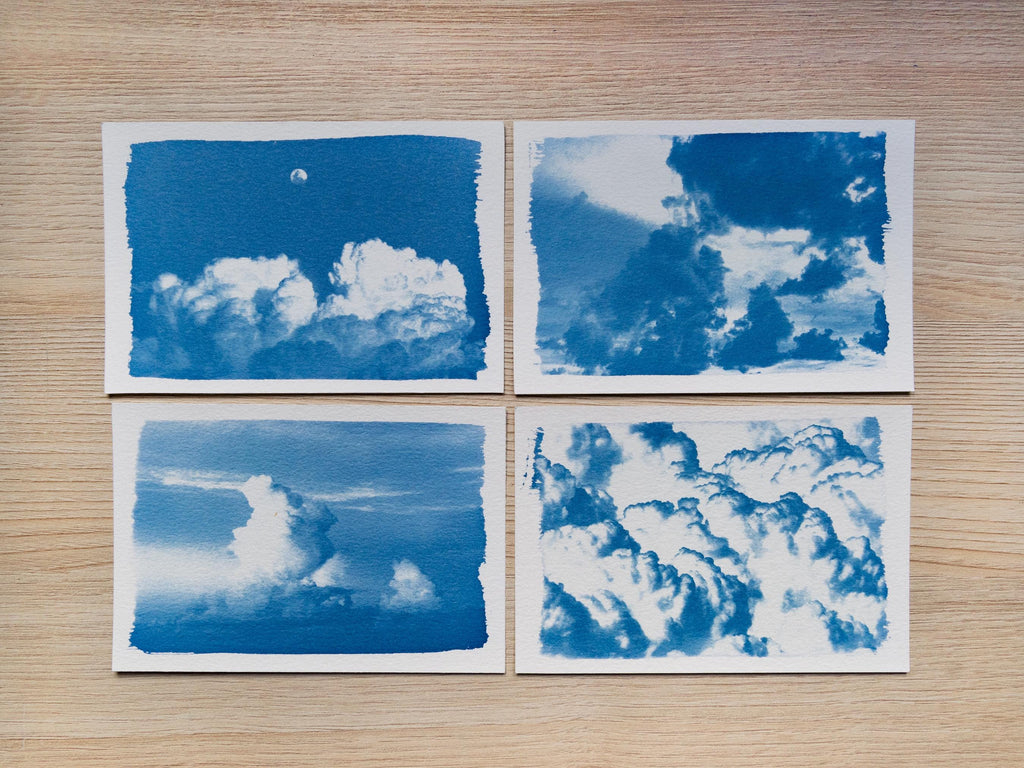 four clouds cyanotype prints