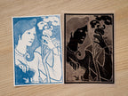 handmade cyanotype prints with art nouveau style