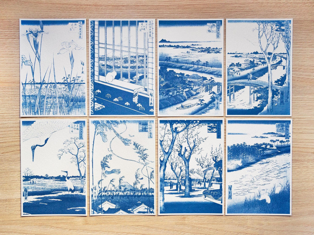 japanese landscapes cyanotype print