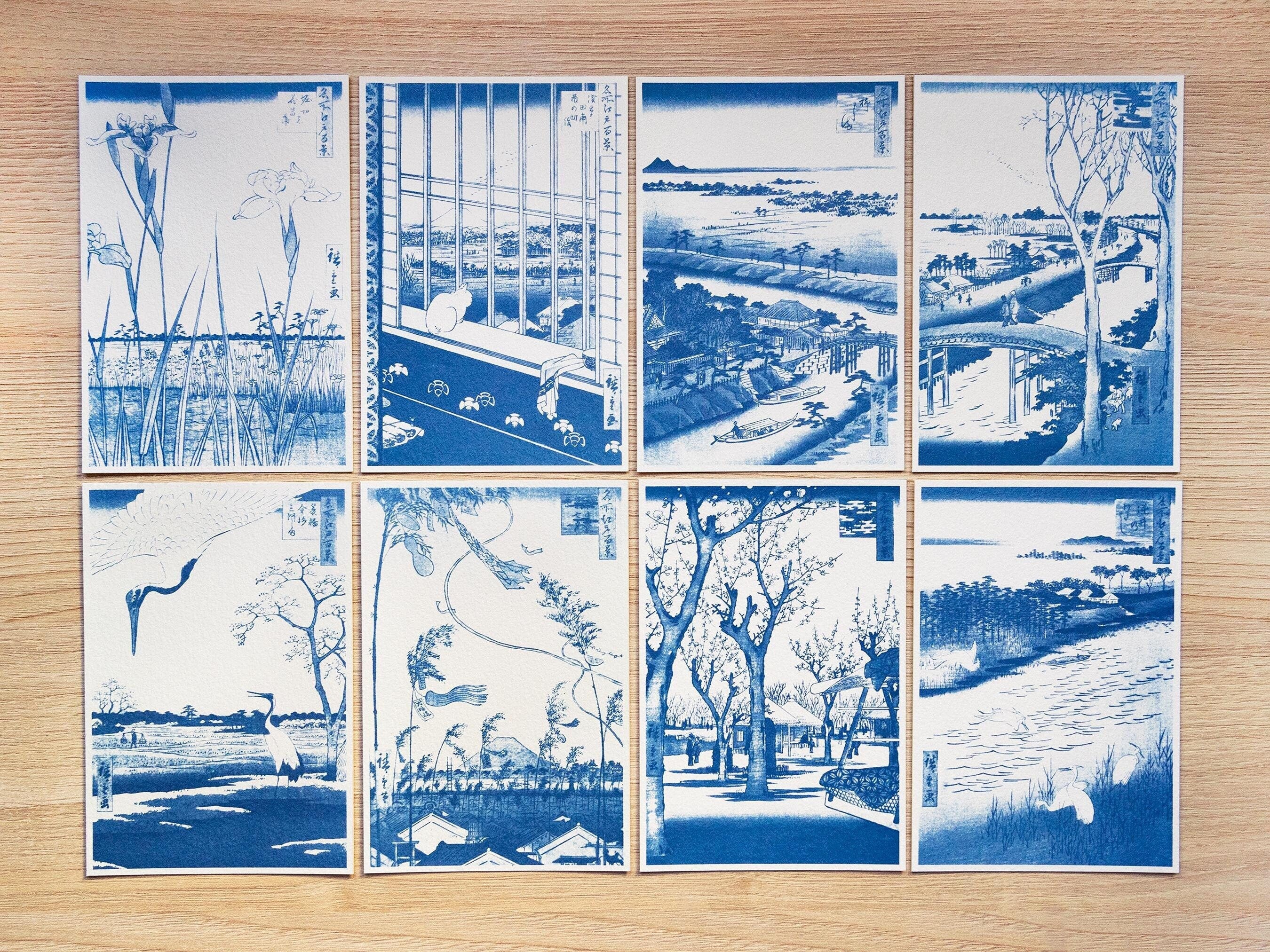 japanese landscapes cyanotype print