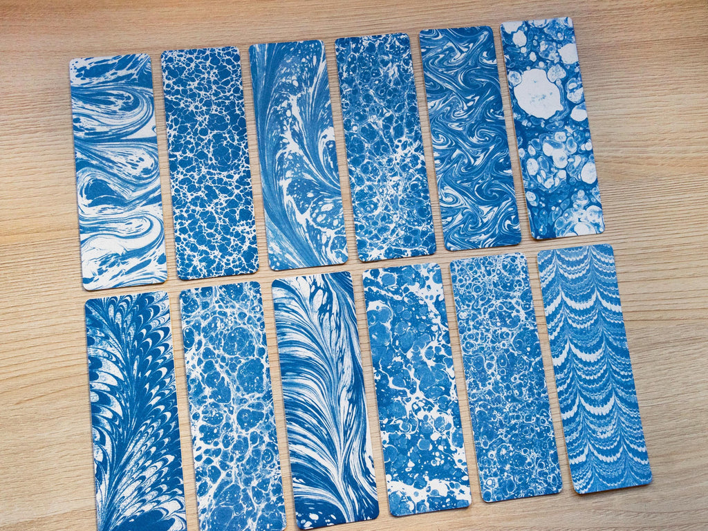 marbled patterns cyanotype bookmarks