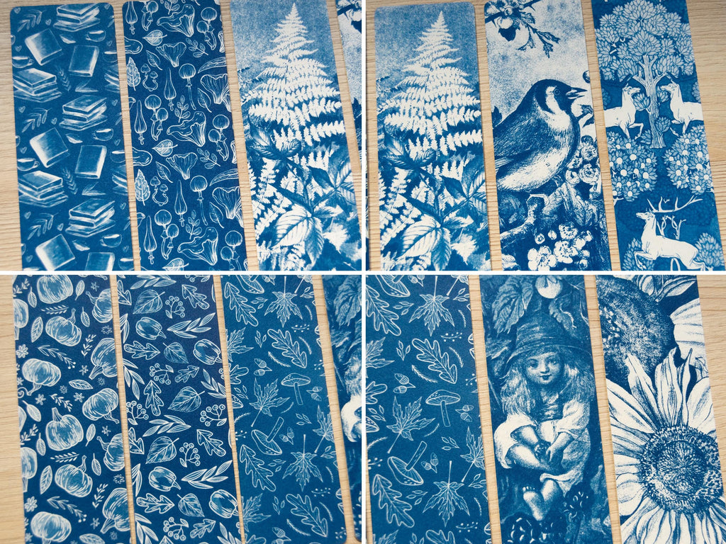 mushroom pattern cyanotype bookmarks stencils