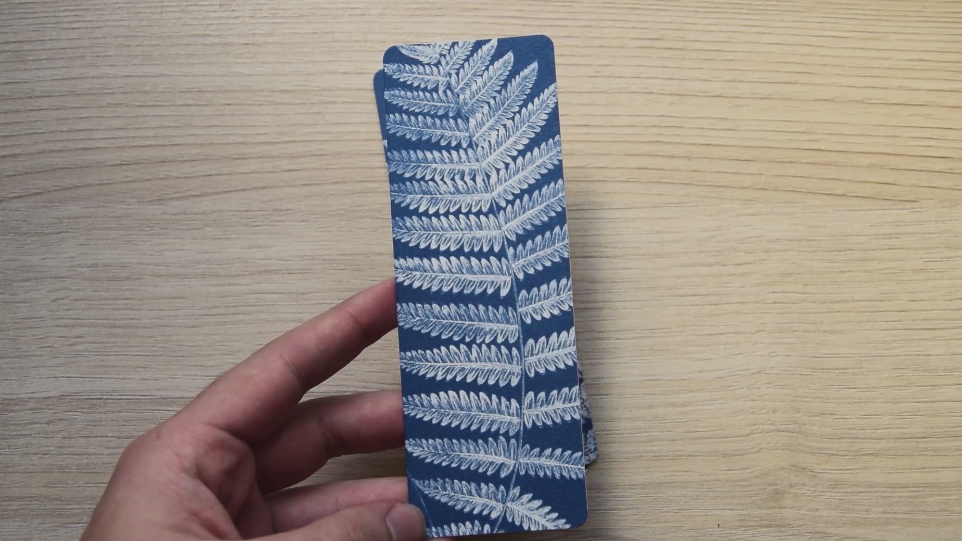 Cyanotype bookmarks, fer leaves patterns