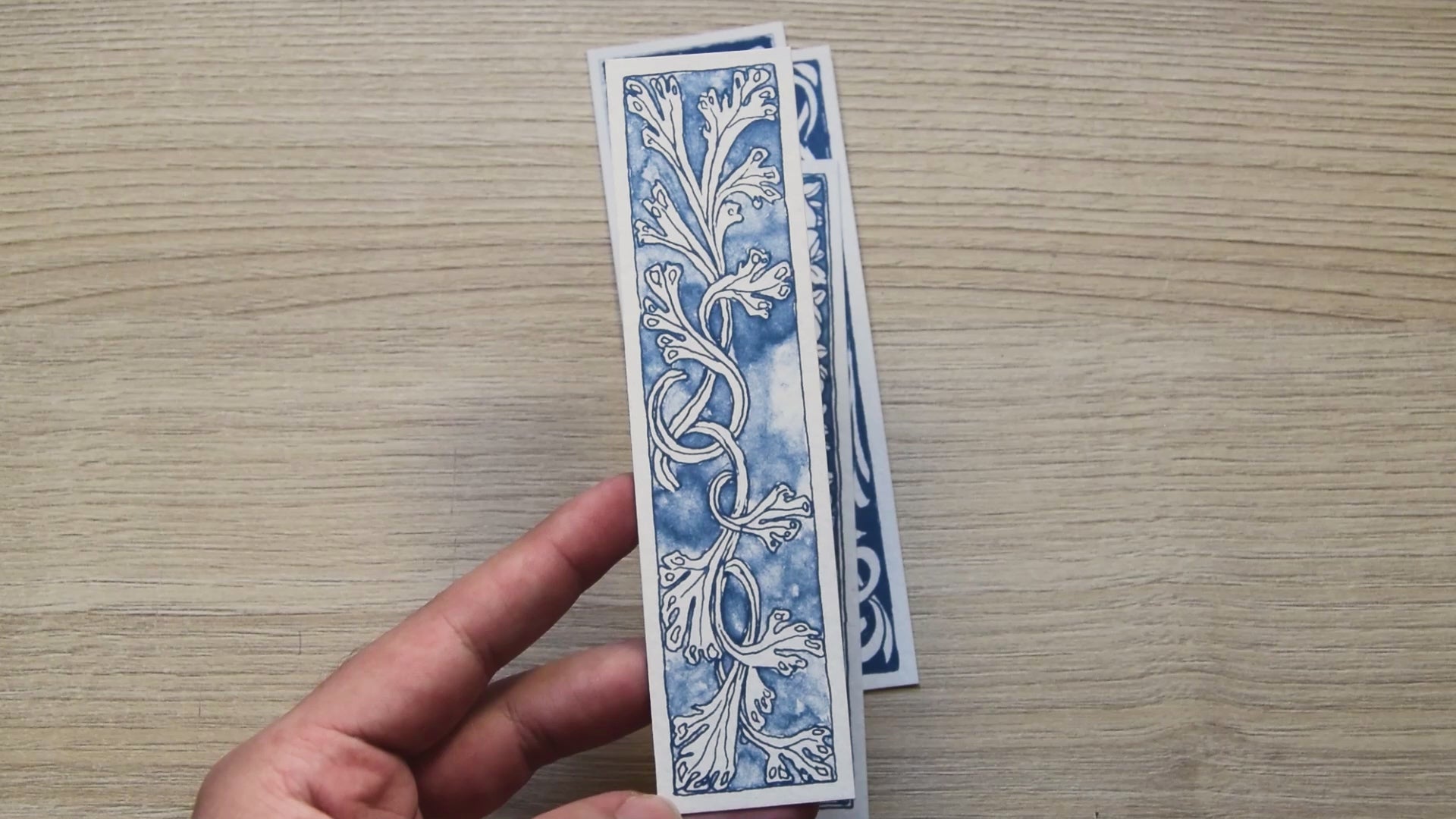 Cyanotype bookmarks, vintage flowers