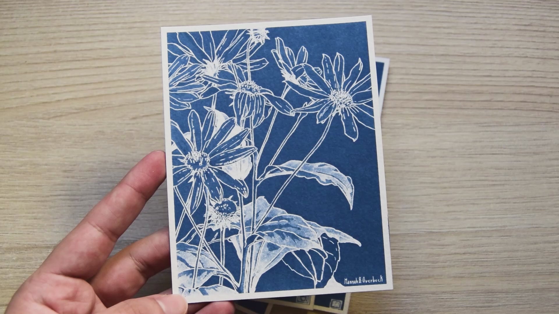 Cyanotype bookmarks, flowers designs
