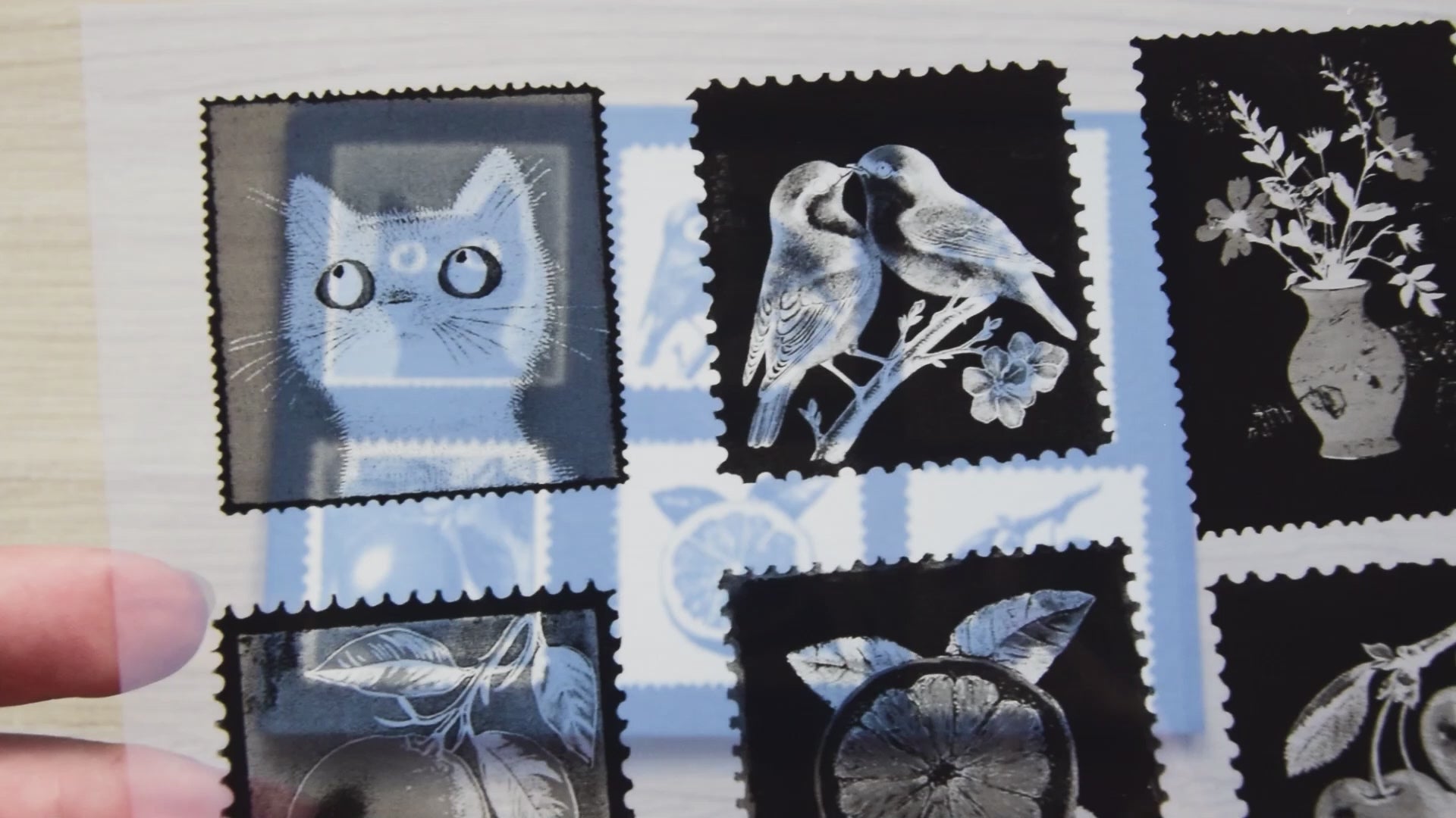 cyanotype print with postage stamp shape