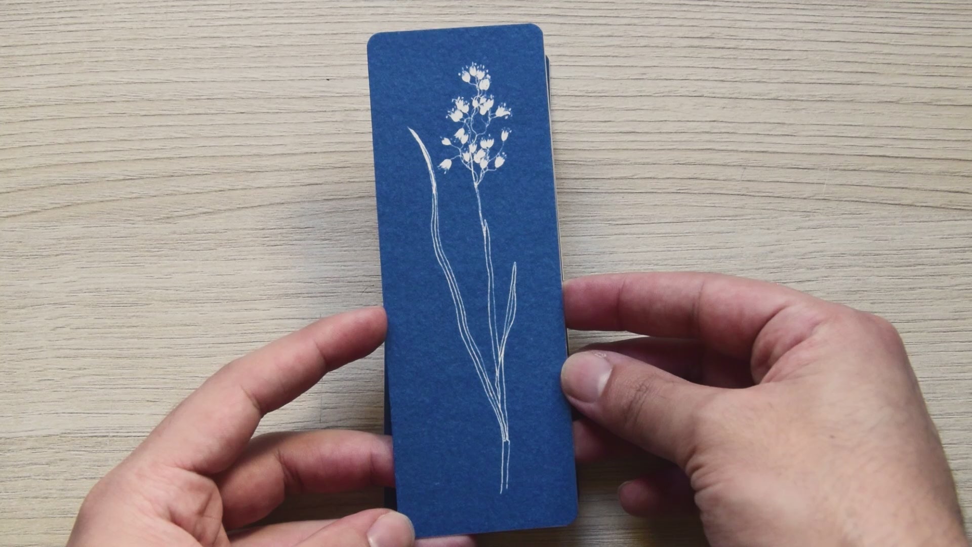 Cyanotype bookmarks, pressed flowers