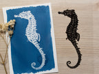 sea horse cyanotype print with negative
