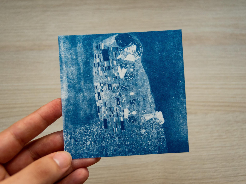 the kiss gustav klimt cyanoptype print