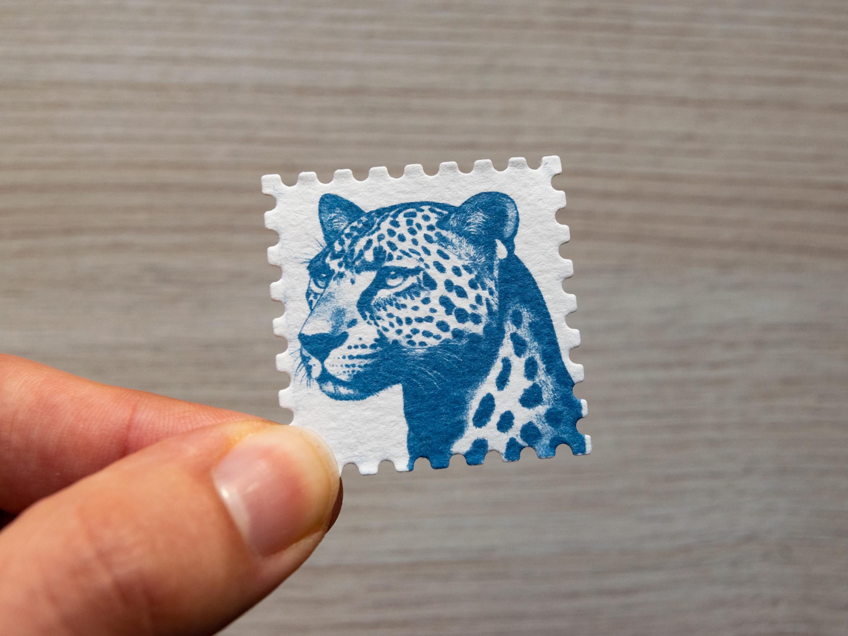 tiger postage stamp made with cyanotype